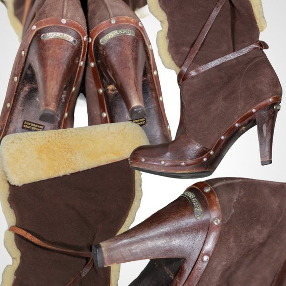 Michael Kors Suede and Sherpa Knee High Heeled Boots - Picture 4 of 4